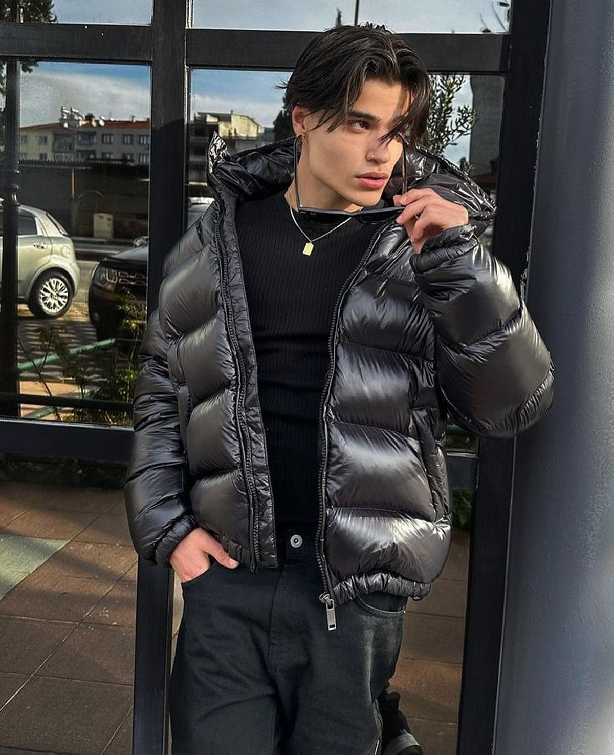 Daan - Heren Winterjas Puffer Model met Capuchon en Glanzende Afwerking