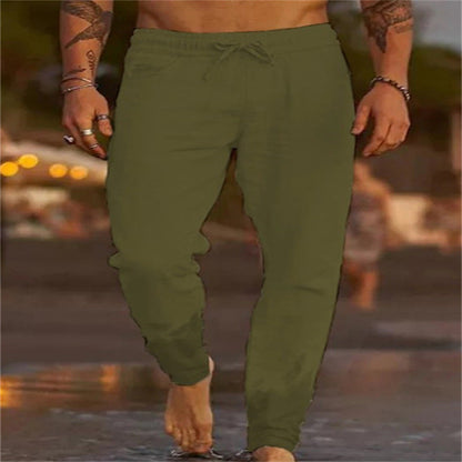 Daan - Stoere Linnen Broek Heren met Elastische Taille en Koordjes