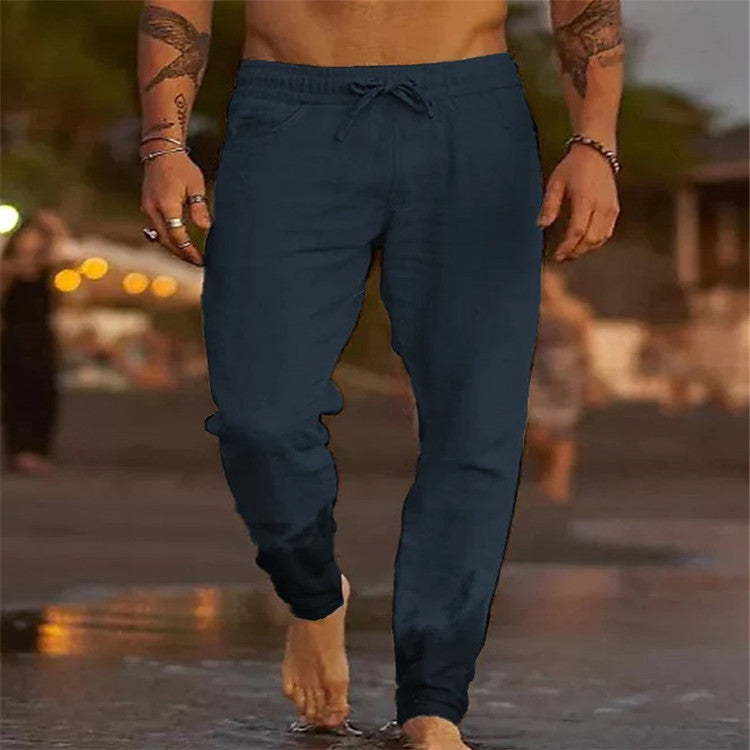 Daan - Stoere Linnen Broek Heren met Elastische Taille en Koordjes