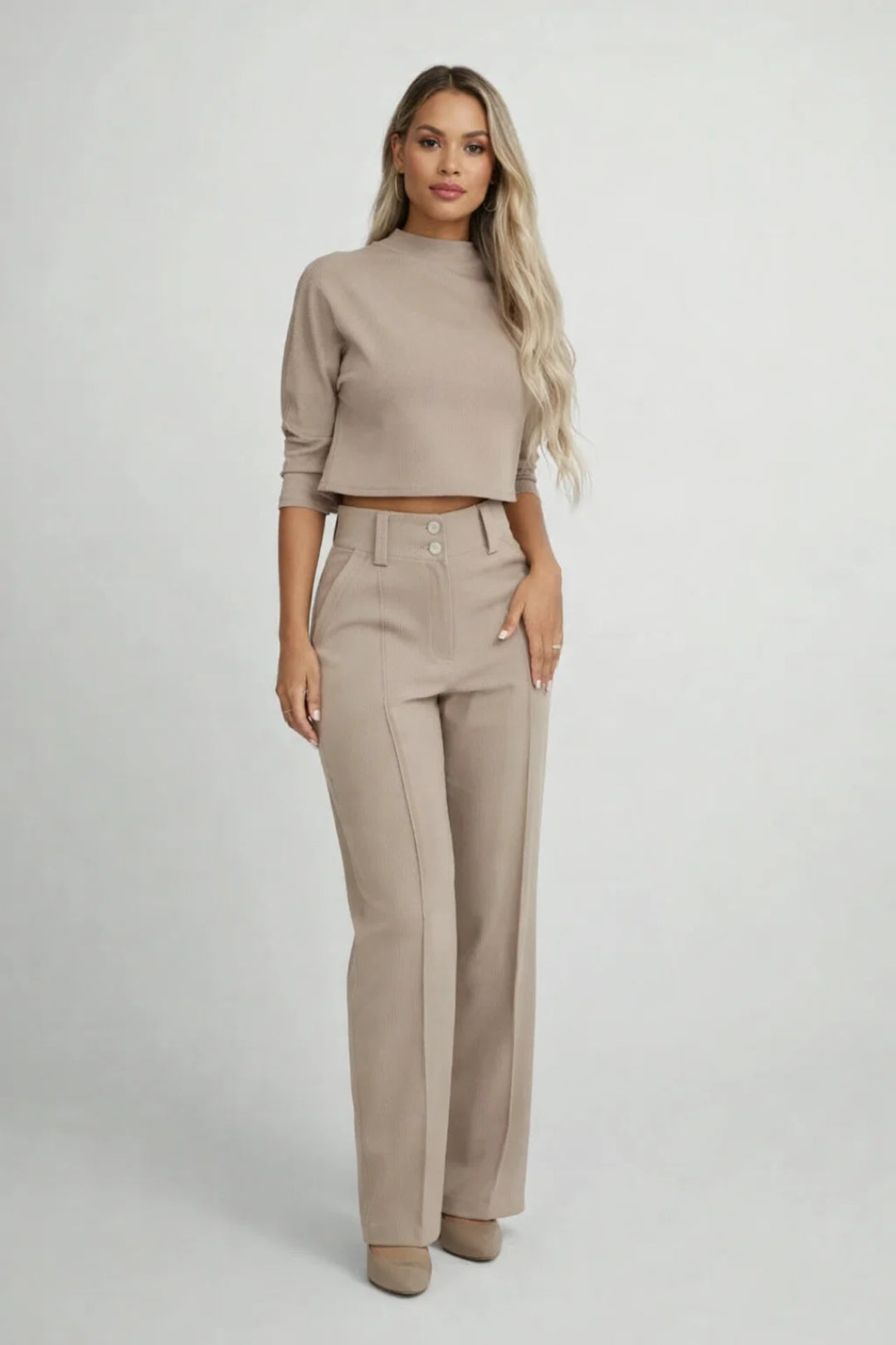 Co-ord Set Dames - Crop Top met Wijde Broek | Elegant