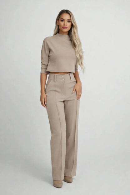 Co-ord Set Dames - Crop Top met Wijde Broek | Elegant