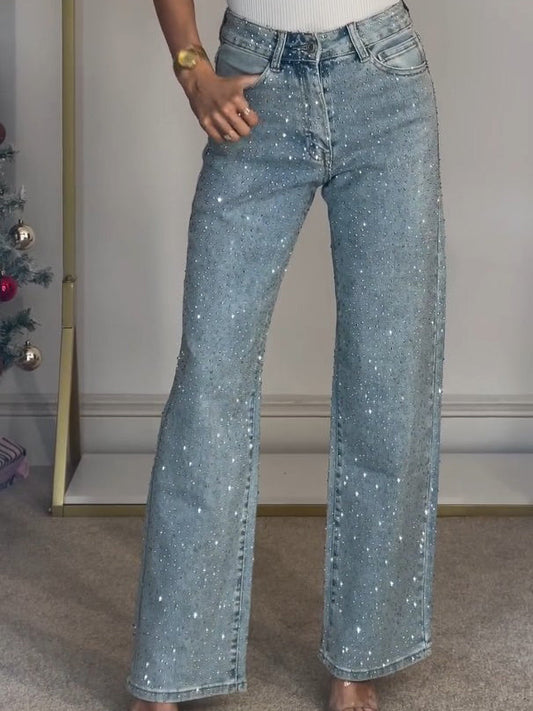 Jeans Dames - Wide Leg met Strass Steentjes | Feestelijk