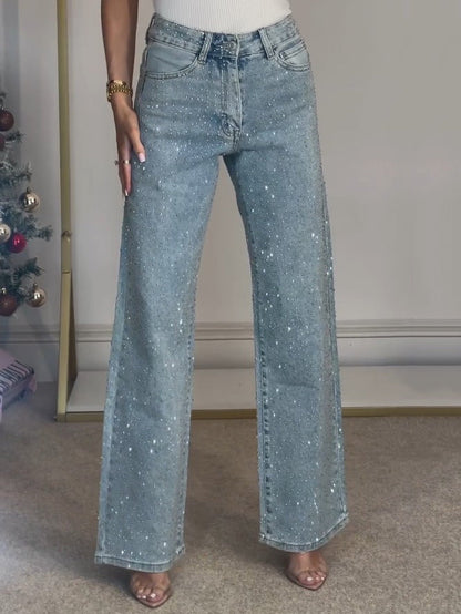 Jeans Dames - Wide Leg met Strass Steentjes | Feestelijk