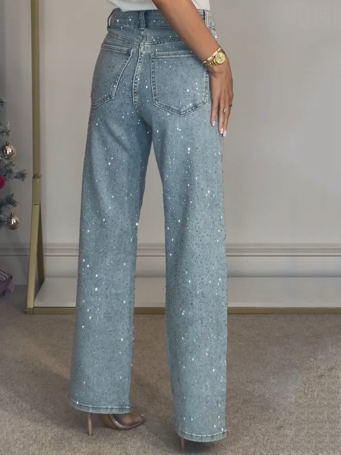 Jeans Dames - Wide Leg met Strass Steentjes | Feestelijk