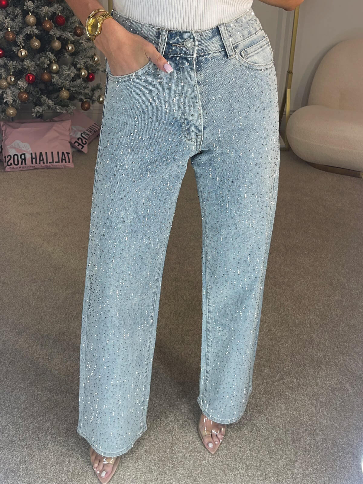Jeans Dames - Wide Leg met Strass Steentjes | Feestelijk