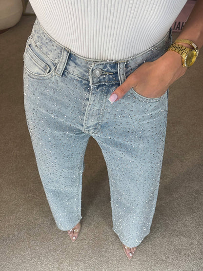 Jeans Dames - Wide Leg met Strass Steentjes | Feestelijk