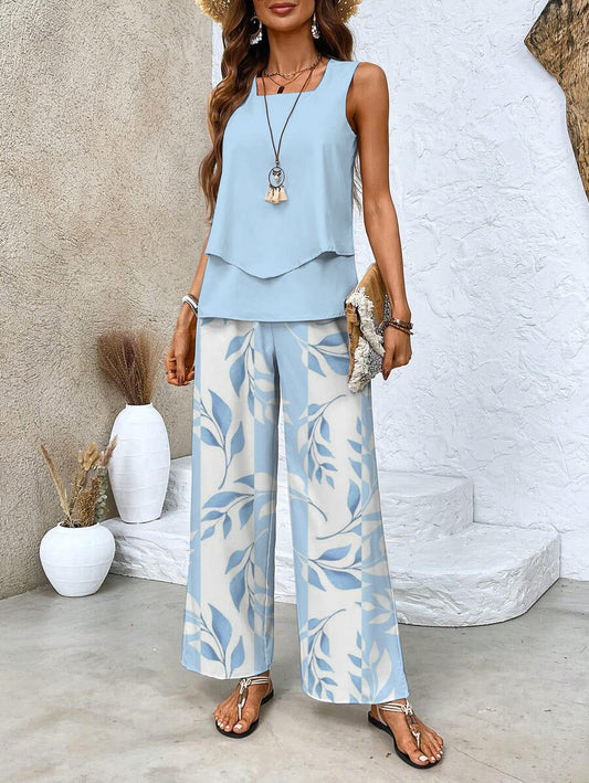 Set Dames - Mouwloze Top met Wijde Broek | Zomerse Print