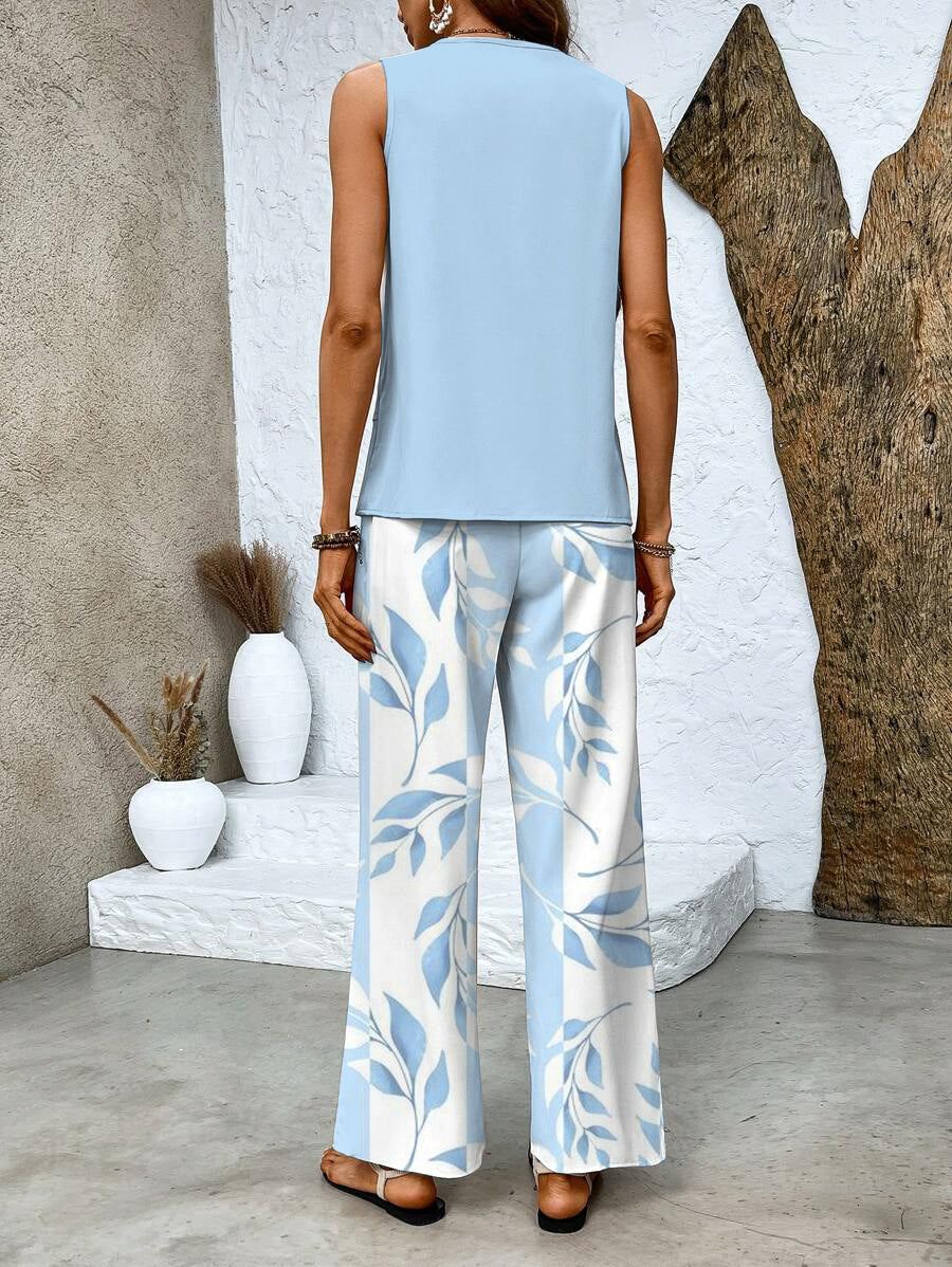 Set Dames - Mouwloze Top met Wijde Broek | Zomerse Print