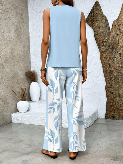 Set Dames - Mouwloze Top met Wijde Broek | Zomerse Print