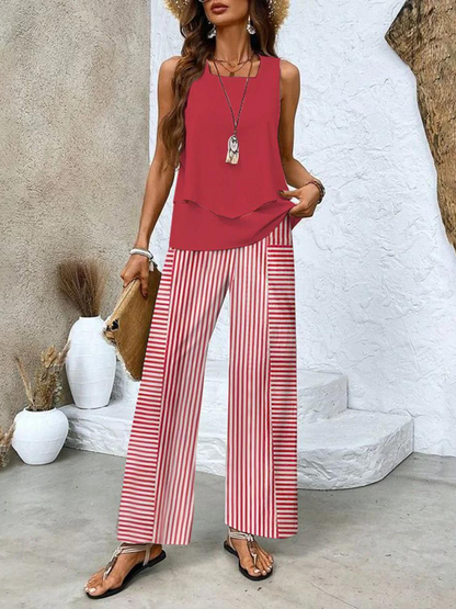 Set Dames - Mouwloze Top met Wijde Broek | Zomerse Print