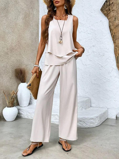 Set Dames - Mouwloze Top met Wijde Broek | Zomerse Print