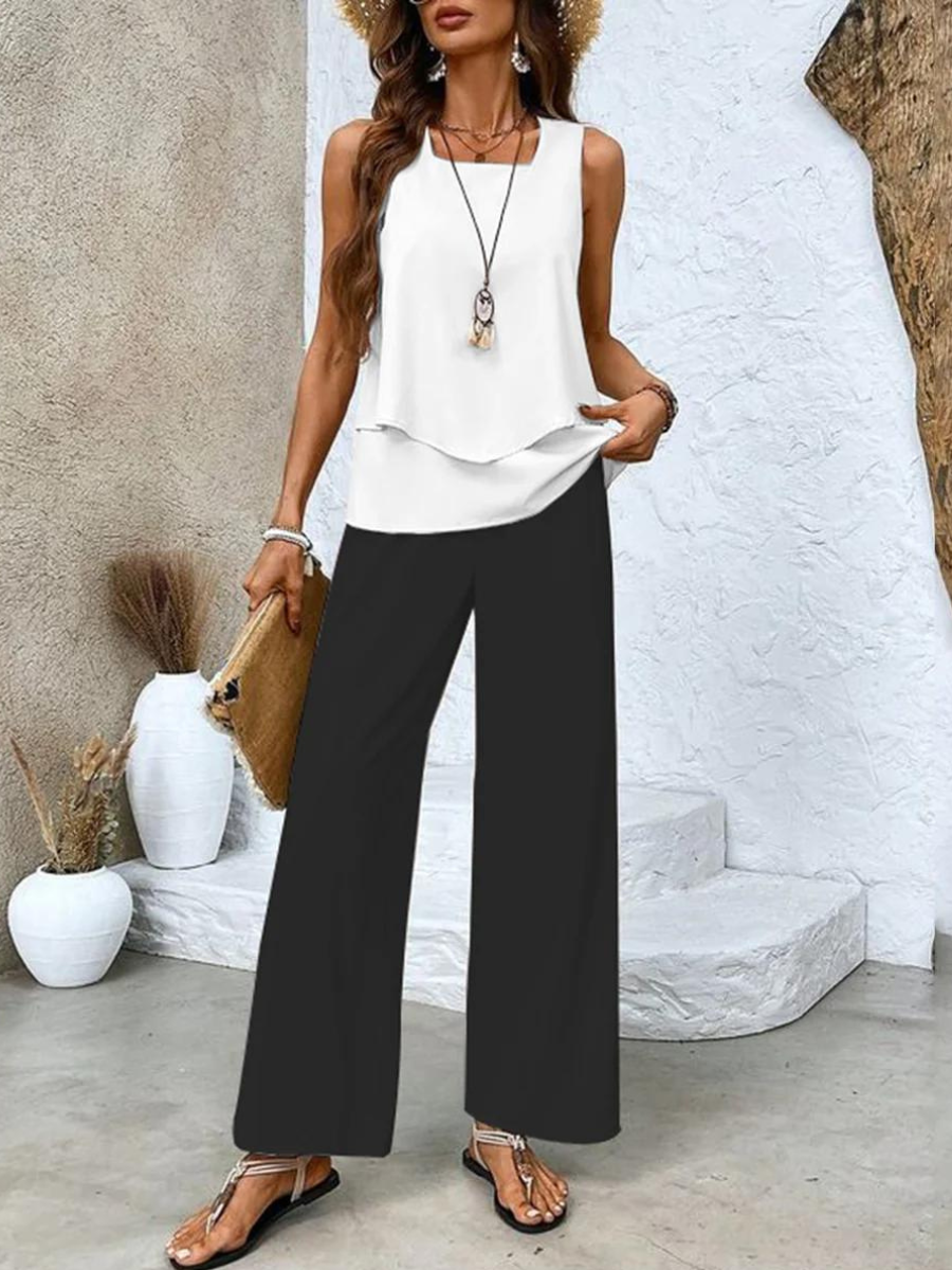 Set Dames - Mouwloze Top met Wijde Broek | Zomerse Print