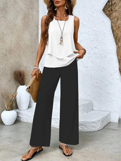 Set Dames - Mouwloze Top met Wijde Broek | Zomerse Print