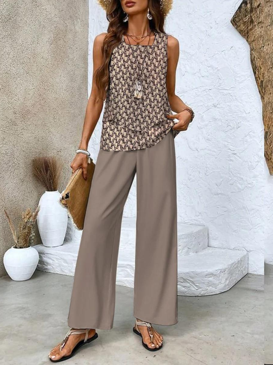 Set Dames - Mouwloze Top met Wijde Broek | Zomerse Print