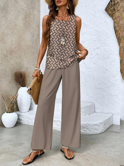 Set Dames - Mouwloze Top met Wijde Broek | Zomerse Print