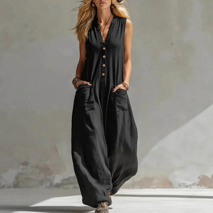 Demi - Boho Linnen Jumpsuit Dames met V-hals en Zakken