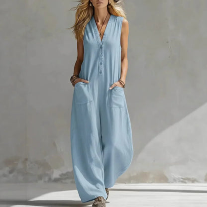 Demi - Boho Linnen Jumpsuit Dames met V-hals en Zakken