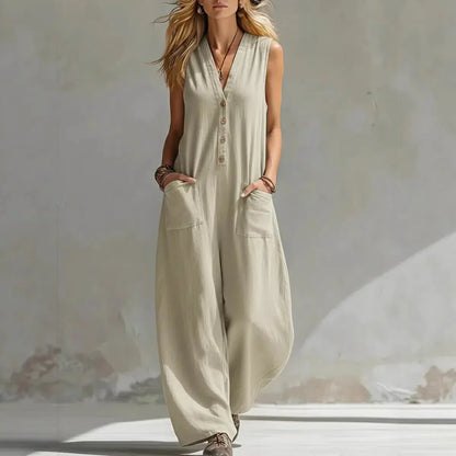 Demi - Boho Linnen Jumpsuit Dames met V-hals en Zakken