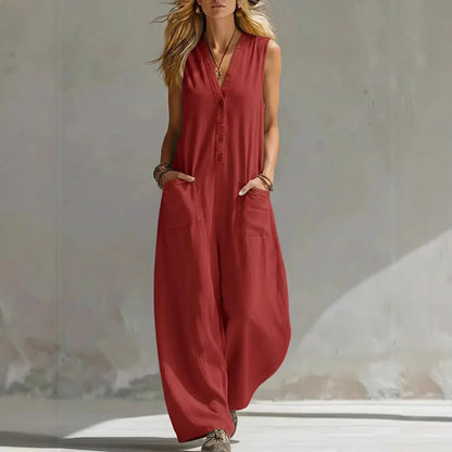 Demi - Boho Linnen Jumpsuit Dames met V-hals en Zakken