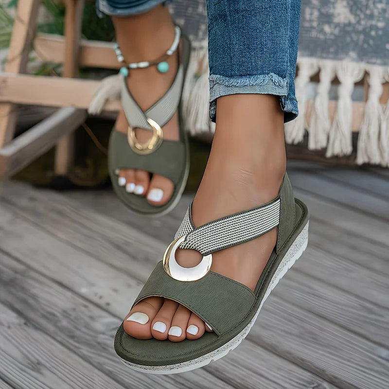 Demi - Boho Orthopedische Sandalen Dames met Maandetail en Gekruiste Band