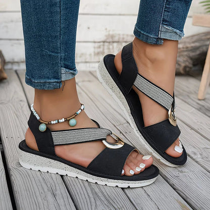 Demi - Boho Orthopedische Sandalen Dames met Maandetail en Gekruiste Band