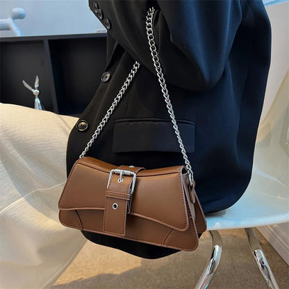 Tas Dames - Stoere Schoudertas met Ketting en Zilveren Gesp | Chic