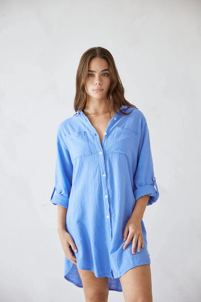 Esmee - Boho Linnen Blouse Dames met Kraag en Opgerolde Mouwen