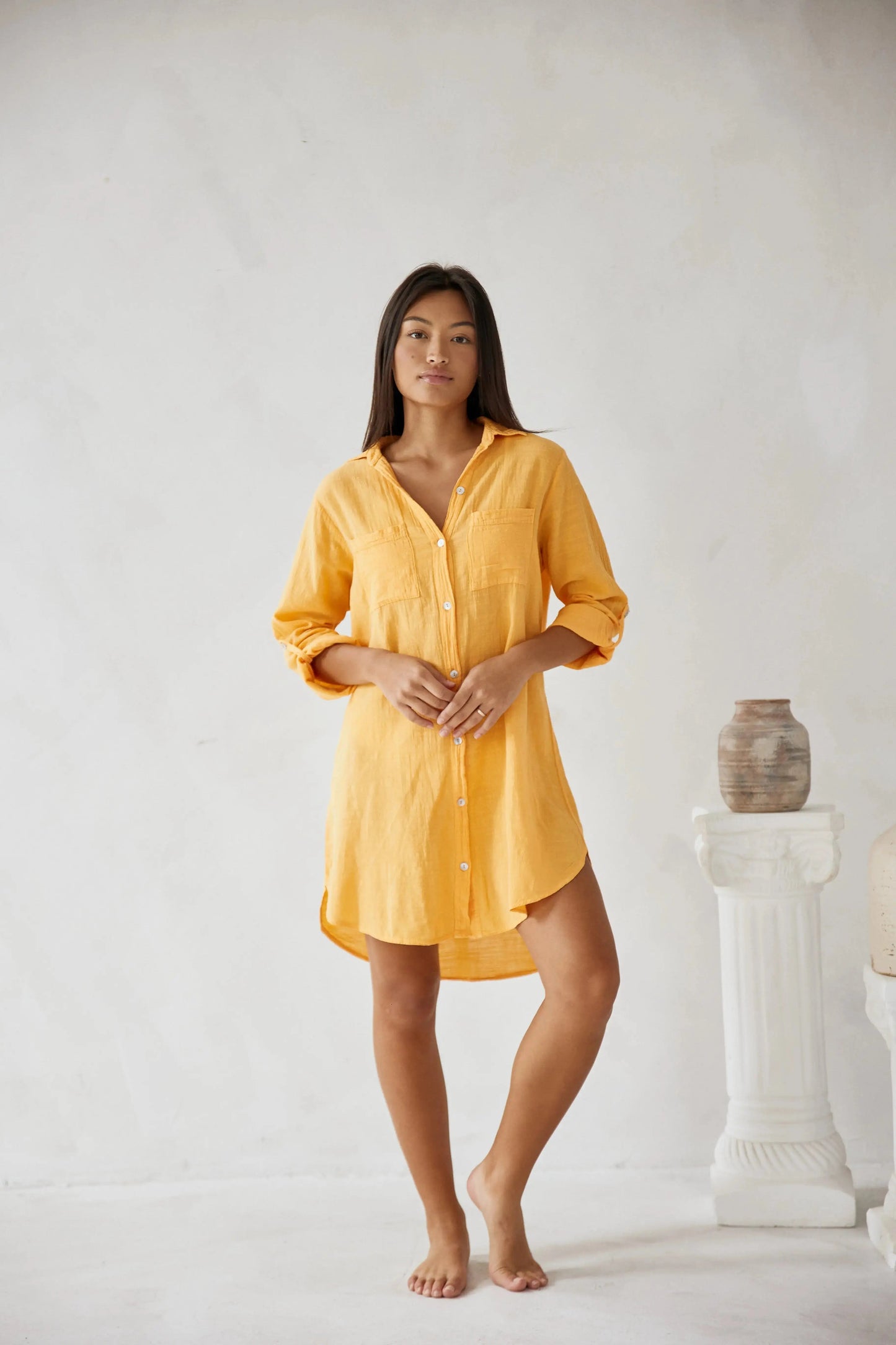 Esmee - Boho Linnen Blouse Dames met Kraag en Opgerolde Mouwen