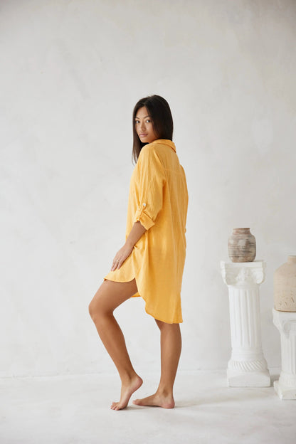 Esmee - Boho Linnen Blouse Dames met Kraag en Opgerolde Mouwen