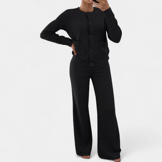 Esmee - Dames Loungewear Set Gebreid en Knus met Vest en Wijde Broek