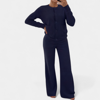 Esmee - Dames Loungewear Set Gebreid en Knus met Vest en Wijde Broek