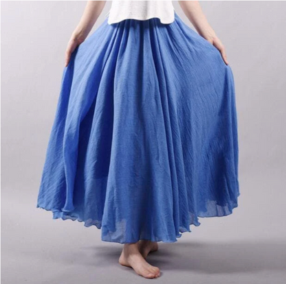 Esmee - Romantische Linnen Maxi Rok Dames met Wijde Rok en Elastische Tailleband