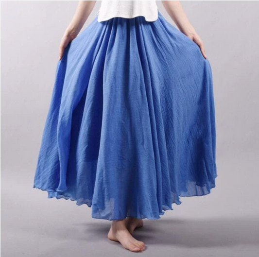 Esmee - Romantische Linnen Maxi Rok Dames met Wijde Rok en Elastische Tailleband