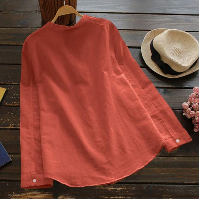 Eva - Casual Linnen Blouse Dames met V-hals en Borstzakje
