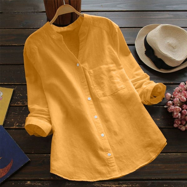 Eva - Casual Linnen Blouse Dames met V-hals en Borstzakje