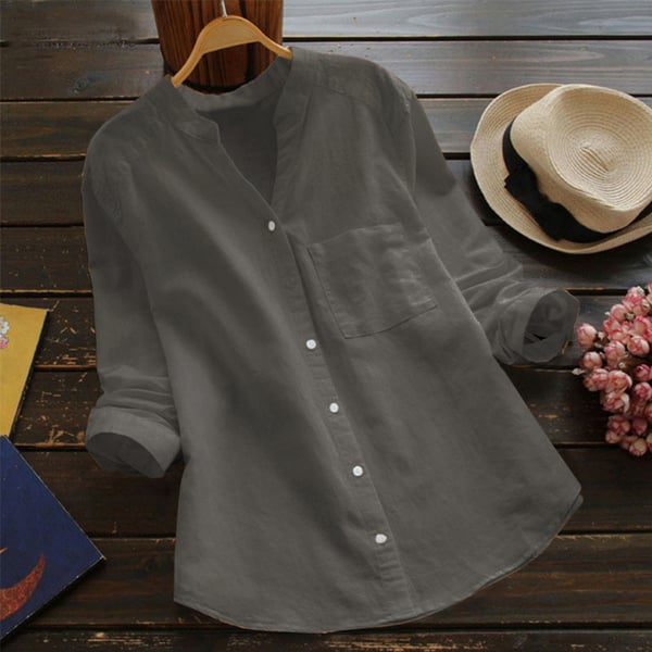 Eva - Casual Linnen Blouse Dames met V-hals en Borstzakje