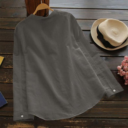 Eva - Casual Linnen Blouse Dames met V-hals en Borstzakje