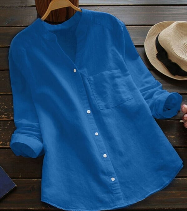 Eva - Casual Linnen Blouse Dames met V-hals en Borstzakje