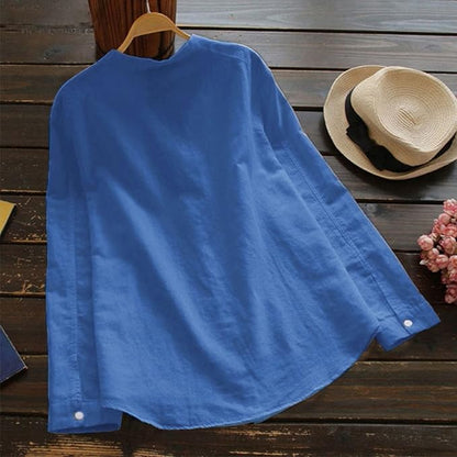 Eva - Casual Linnen Blouse Dames met V-hals en Borstzakje