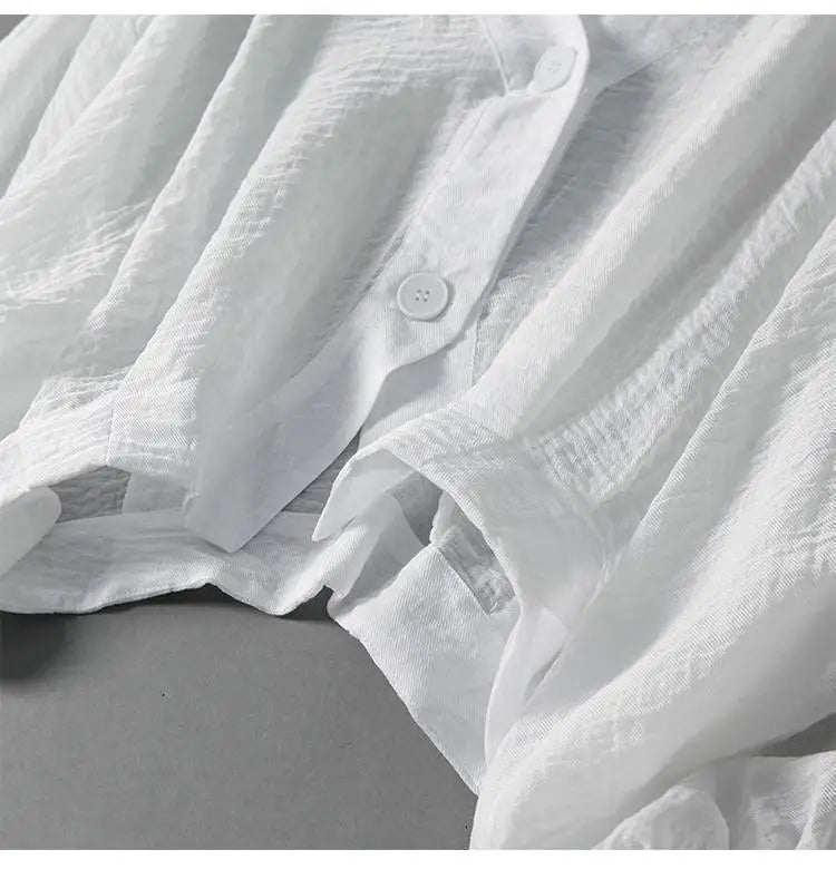 Eva - Casual Linnen Blouse Dames met V-hals en Wijde Ballonmouwen