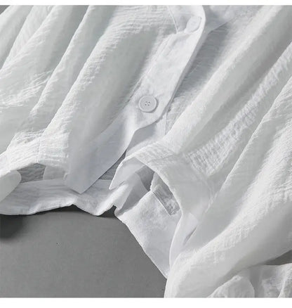 Eva - Casual Linnen Blouse Dames met V-hals en Wijde Ballonmouwen