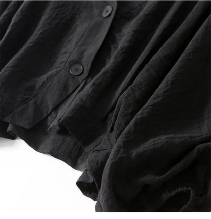 Eva - Casual Linnen Blouse Dames met V-hals en Wijde Ballonmouwen