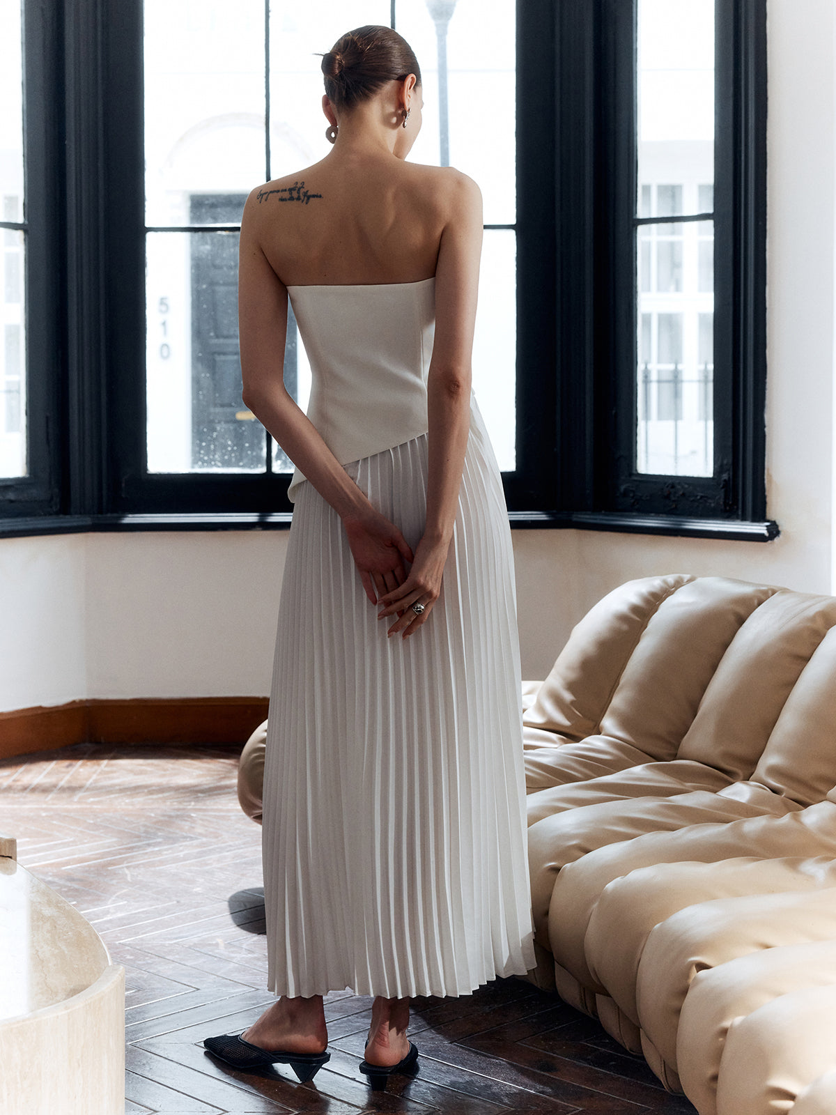 Eva - Chique Bruiloft Gast Jurk Dames Maxi met Strapless en Geplooide Split