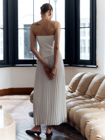 Eva - Chique Bruiloft Gast Jurk Dames Maxi met Strapless en Geplooide Split