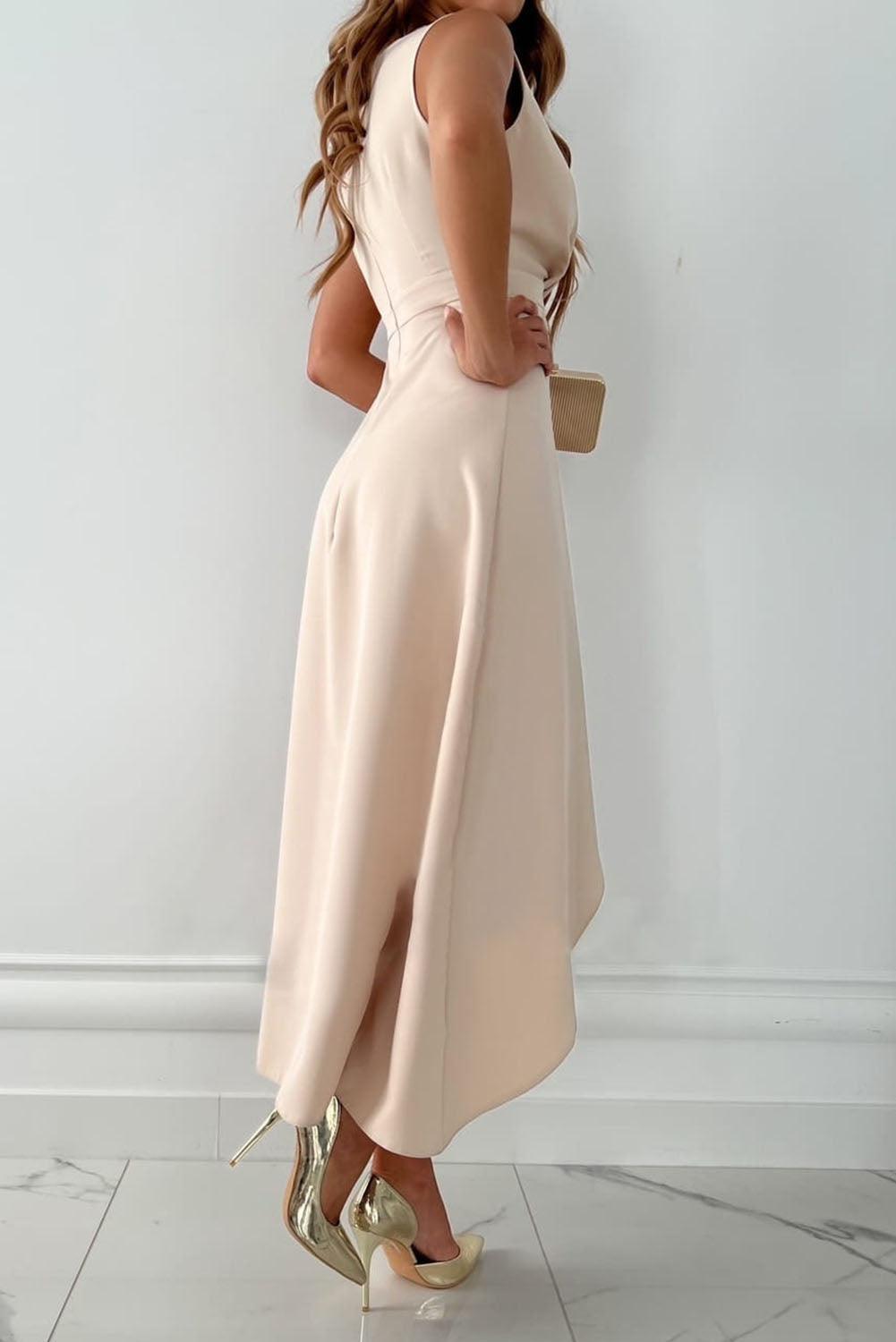 Eva - Chique Bruiloft Gast Jurk Dames met Asymmetrische Zoom en V-hals