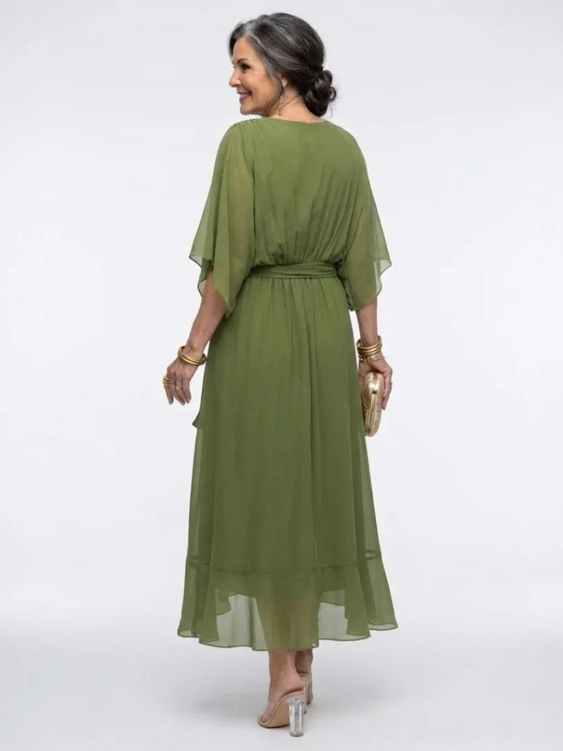 Eva - Chique Bruiloft Gast Jurk Dames met V-hals en Strikceintuur voor een Elegante Look