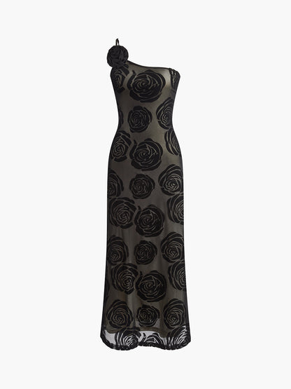 Eva - Chique Bruiloft Gastenjurk Dames One Shoulder met Bloemenapplicaties en Maxi Lengte