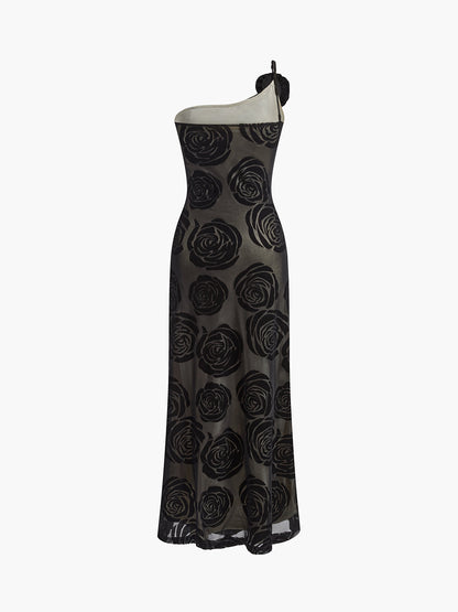 Eva - Chique Bruiloft Gastenjurk Dames One Shoulder met Bloemenapplicaties en Maxi Lengte