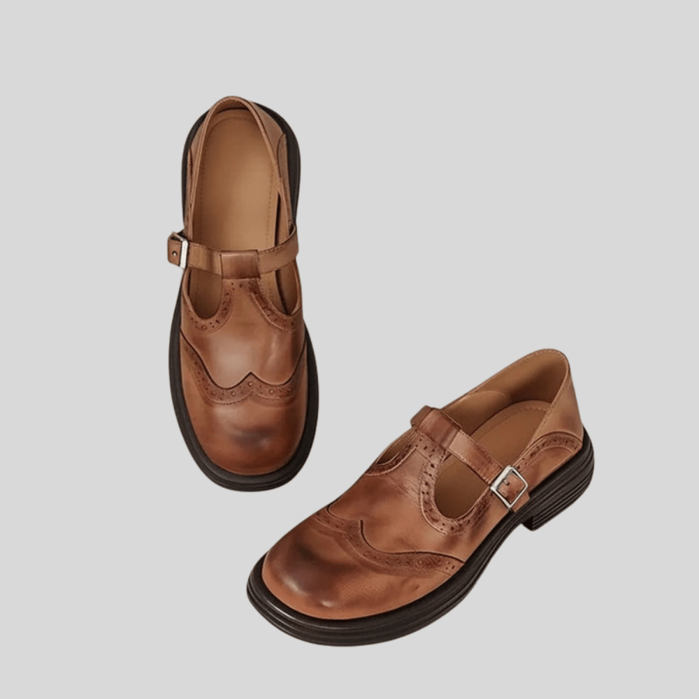 Eva - Comfortabele Orthopedische Damesschoenen met Gespsluiting en Brogue Details