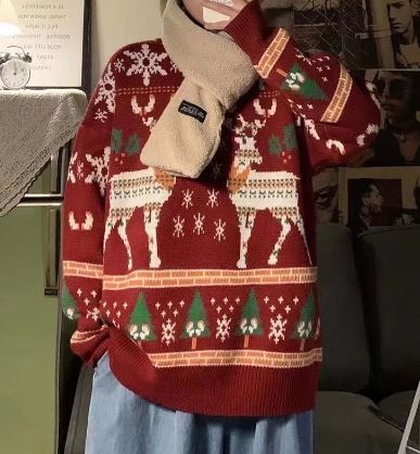 Eva - Dames Kersttrui Vintage met Rendieren Kerstbomen en Sneeuwvlokken